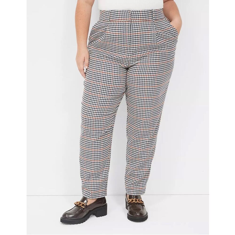 Lane Bryant Houndstooth Plaid Pleated Tapered Leg Pants